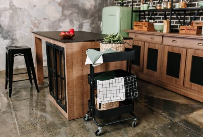 Kitchen utility carts are used as additional storage space